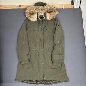 DKNY Donna Karan New York Olive Green Fur Hood Puffer Jacket Size Medium